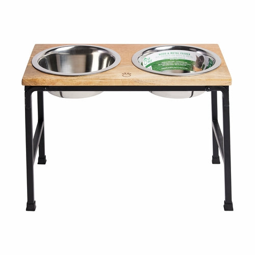 Elevated Wood & Metal Pet Feeder – Raised Bowl Stand for Dogs & Cats