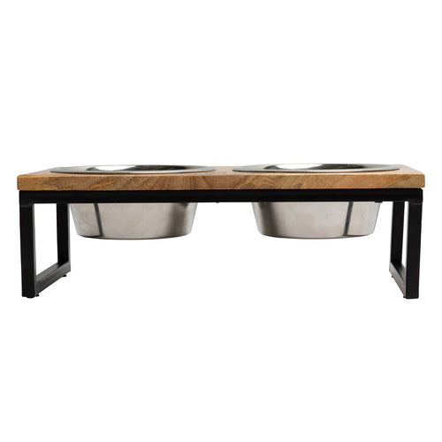 Elevated Wood & Metal Pet Feeder – Raised Bowl Stand for Dogs & Cats