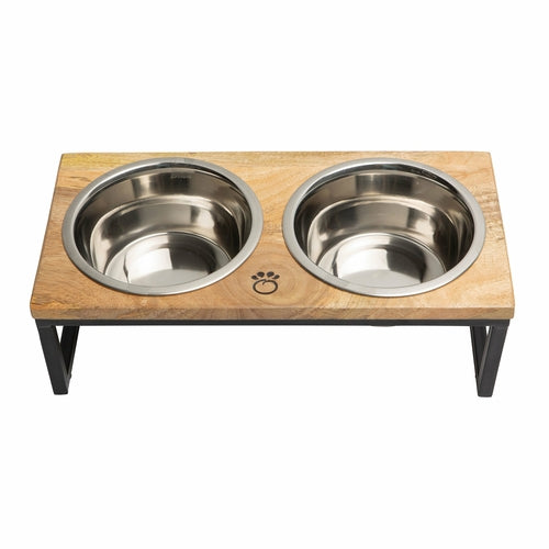 Elevated Wood & Metal Pet Feeder – Raised Bowl Stand for Dogs & Cats