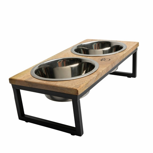Elevated Wood & Metal Pet Feeder – Raised Bowl Stand for Dogs & Cats