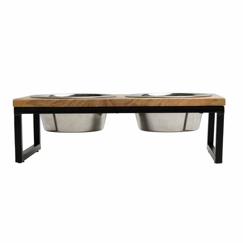 Elevated Wood & Metal Pet Feeder – Raised Bowl Stand for Dogs & Cats