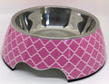 Cute Pink Dog Bowl Set – Melamine & Stainless Steel Double Bowl