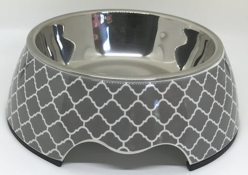 Modern Gray Dog Bowl Set – Melamine & Stainless Steel Double Bowl