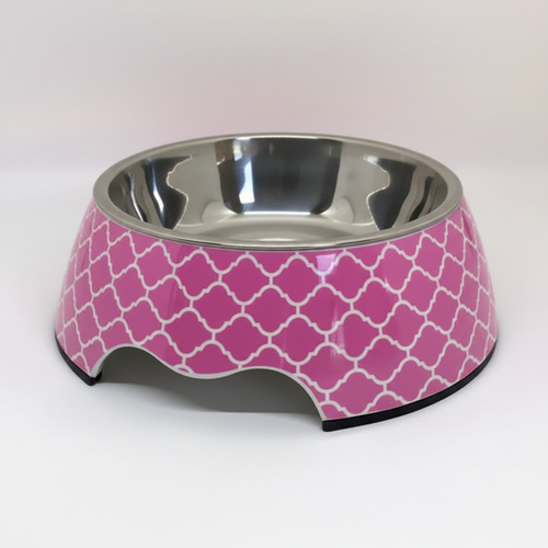 Cute pink dog bowl, single unit, white background