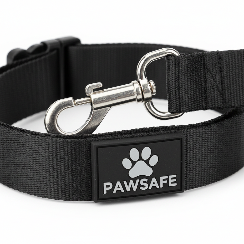 Adjustable Pet Seat Belt Tether – detalle clip y hebilla